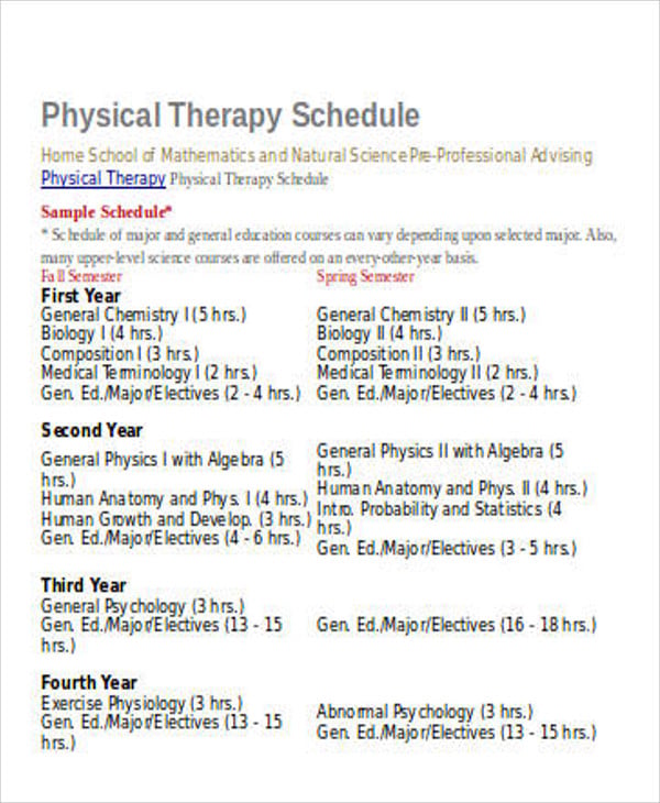 9+ Therapy Schedule Templates Sample, Example