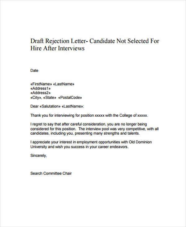 14+ Polite Rejection Letter Free Sample, Example format Download