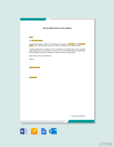 Polite Rejection Letters - 14+ Word, PDF format Download