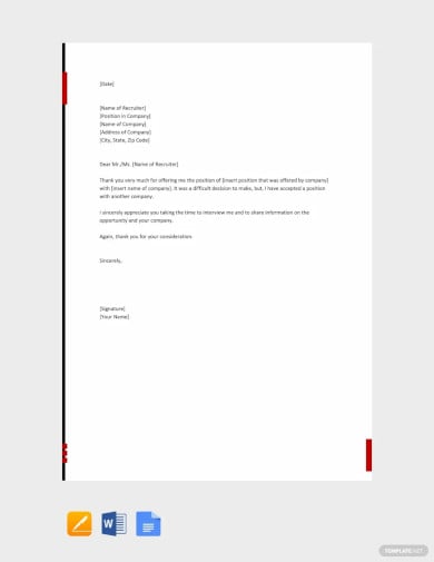 polite rejection letter for job offer template
