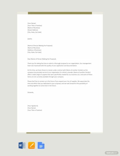 polite rejection letter to vendor template
