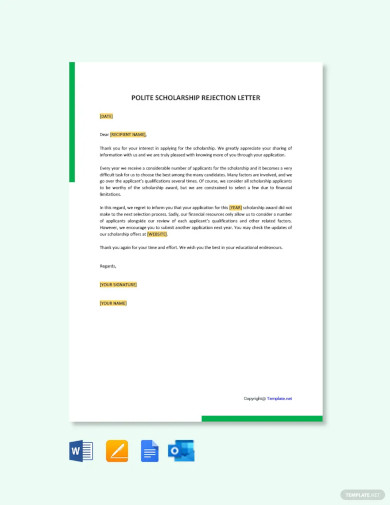 polite scholarship rejection letter template
