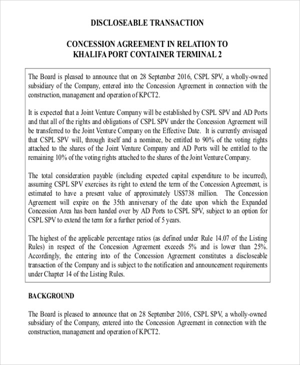 Concession Agreement Templates 9 Free Word, PDF Format Download