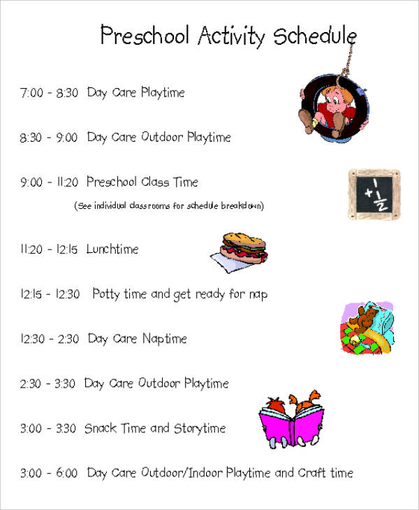 preschool activity schedule