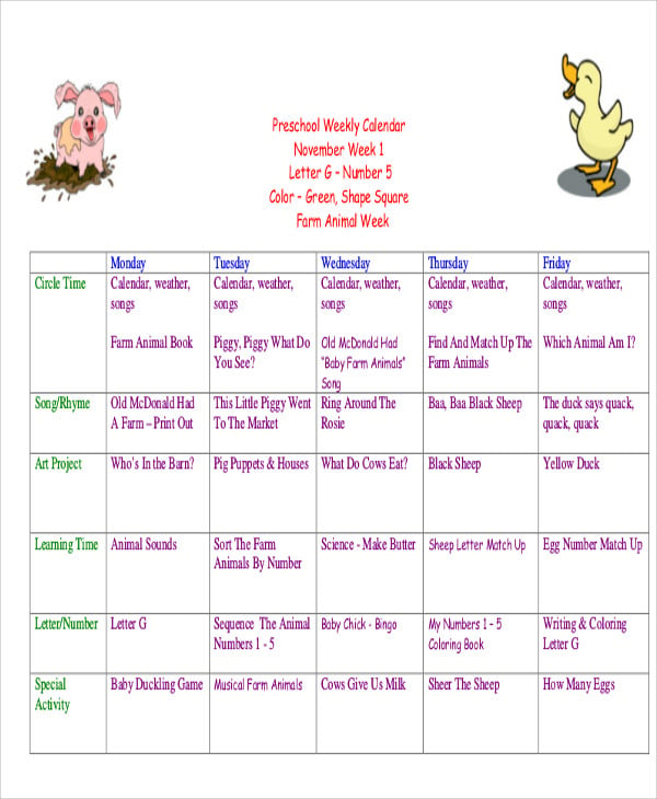 8+ Preschool Calendar Templates Sample, Examples