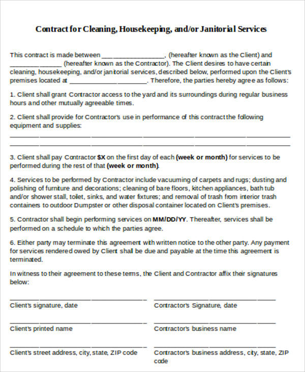 15+ Cleaning Contract Templates - Docs, Word, PDF, Apple Pages