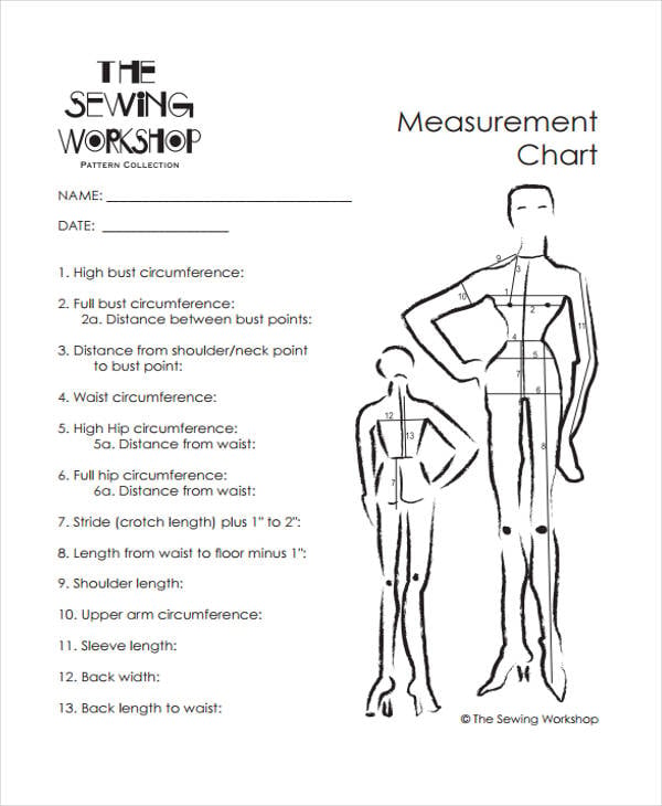 Blank Body Measurement Chart For Sewing