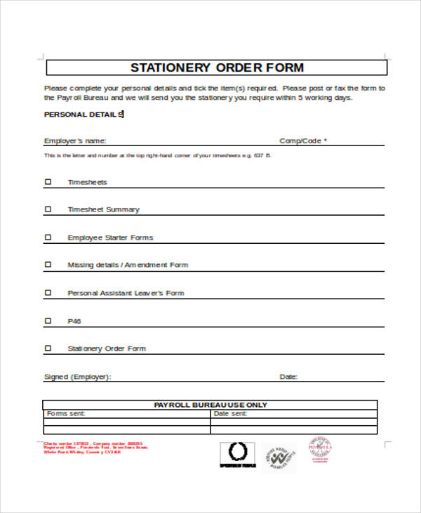 6+ Stationery Order Templates Word, PDF