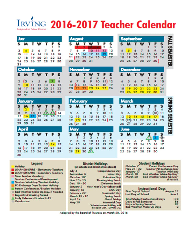 Teacher Calendar Templates 7+ Free Word, PDF Format Download
