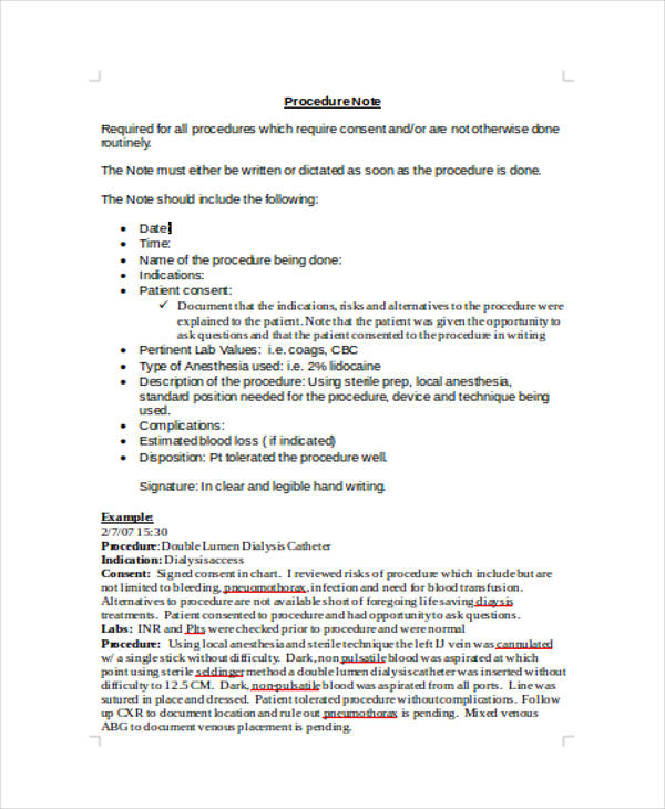 Procedure Note Templates 6+ Free Word, PDF Format Download