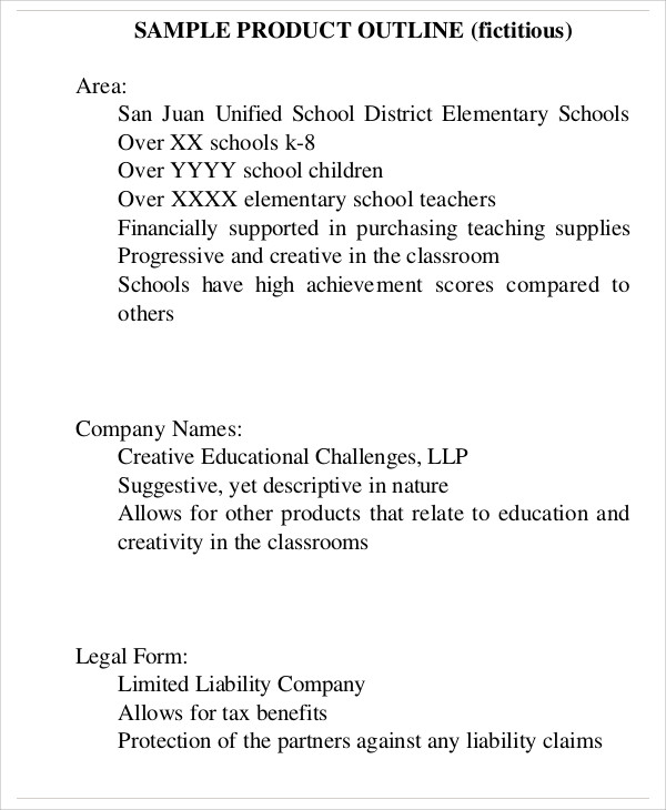 product outline sample