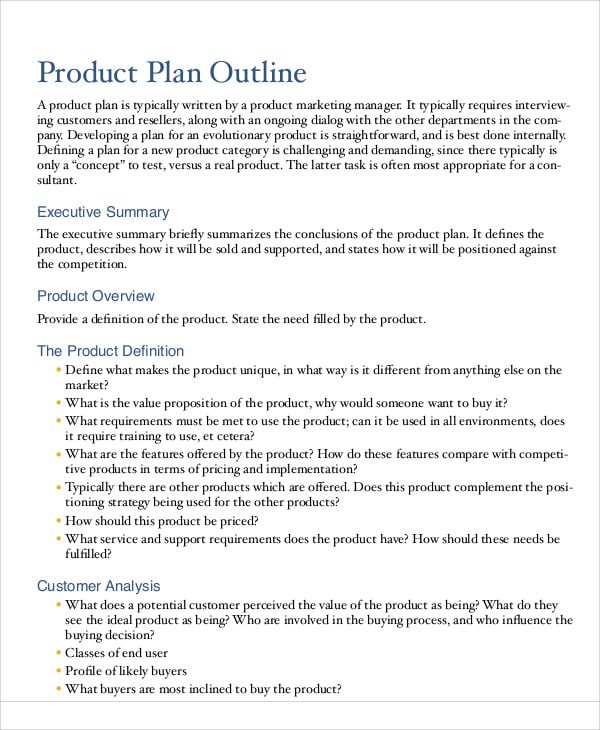 product plan outline