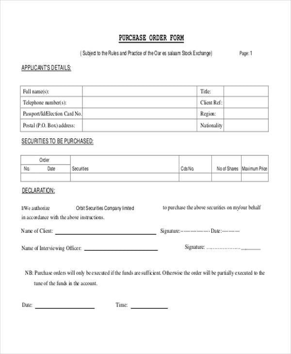 product purchase order template