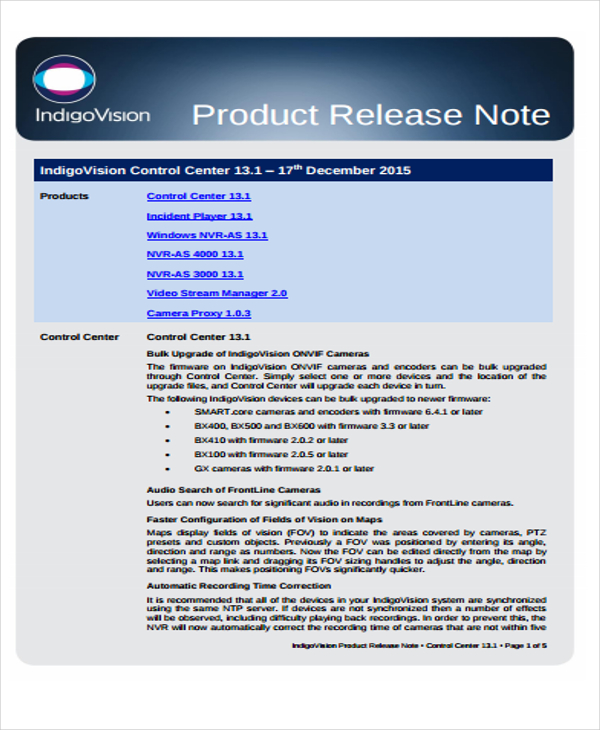 Software Release Notes Document Template Creative Design Templates