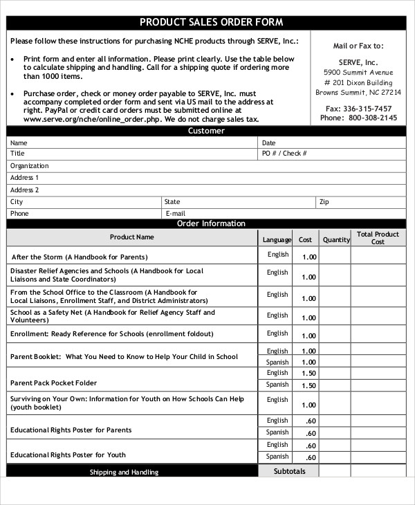 product sales order