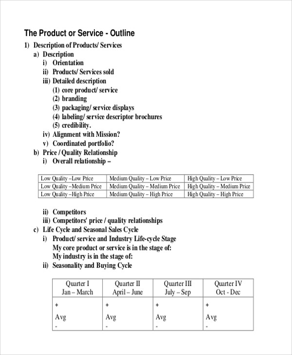 product services outline