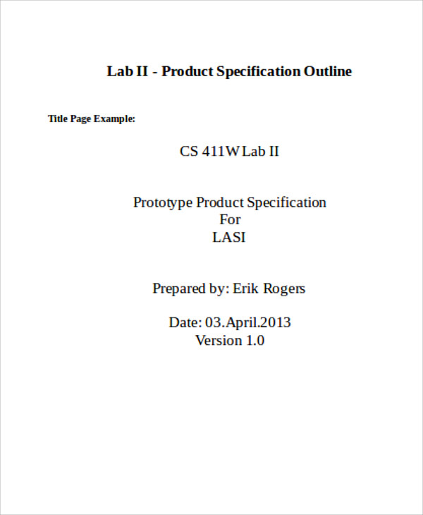 product specification outline