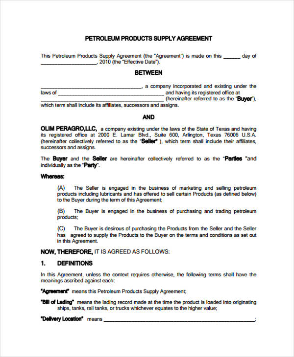 Raw Material Purchase Agreement Template