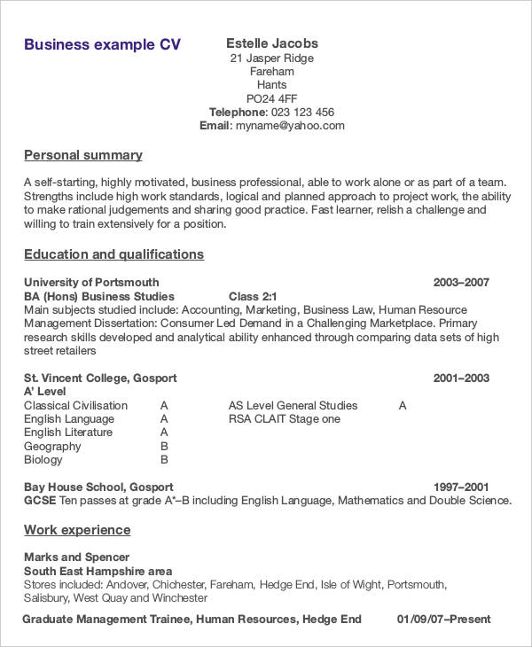 Business Curriculum Vitae Template - 8 Free Word, PDF Documents Download