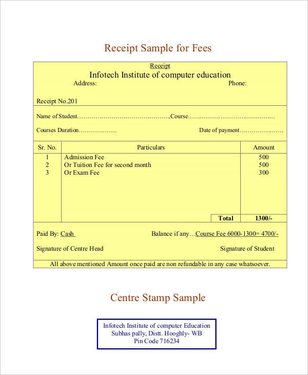 3  Fee Receipt Format Templates PDF Word