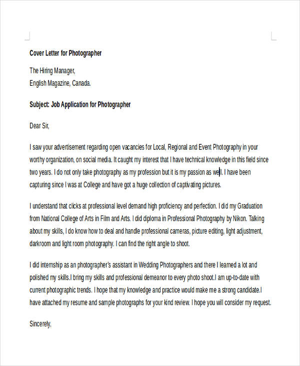 letter of assignment for photographer