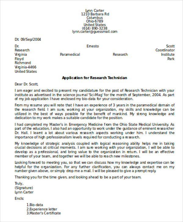 cover letter to research position