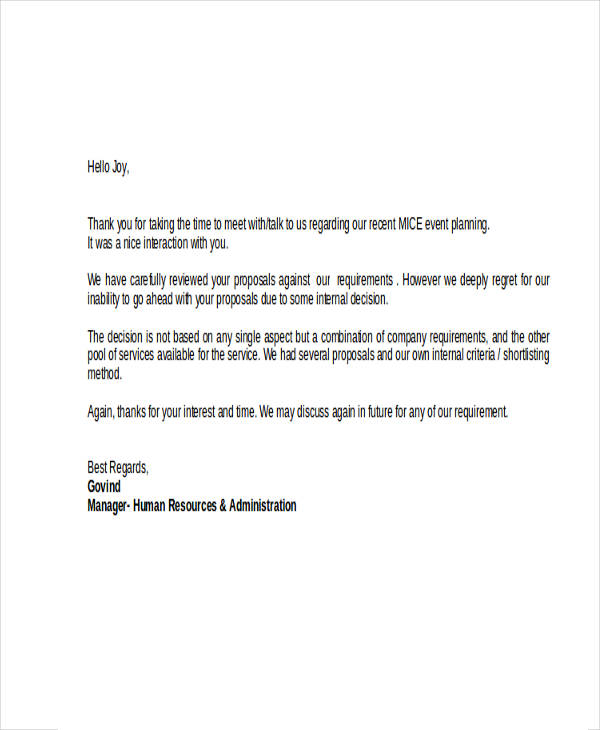 Polite Rejection Letters 9+ Free Word, PDF format Download Free & Premium Templates