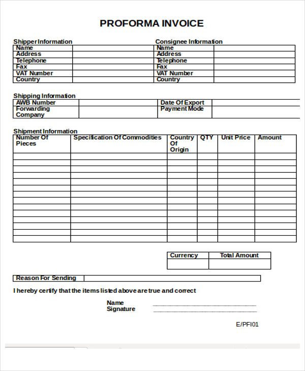 proforma shipping