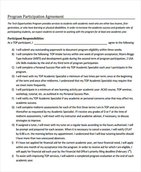 Participation Agreement Template 9 Free Word Pdf Format Download 