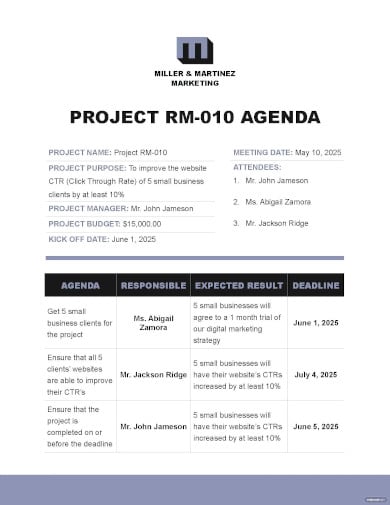 project agenda template