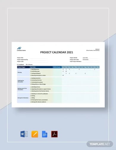 project calendar template