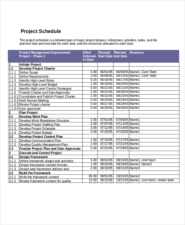 project schedule