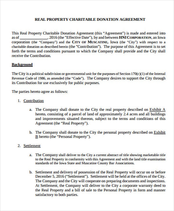 Donation Agreement Template 12  Free Word PDF Format Download