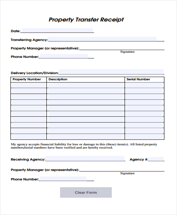 8 transfer receipt templates free samples examples format download