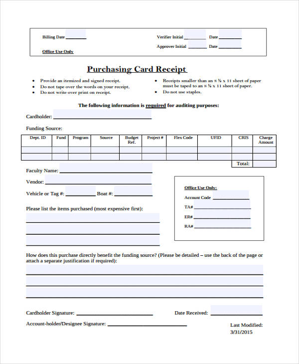 7 Purchase Receipt Templates Free Sample Example Format Download