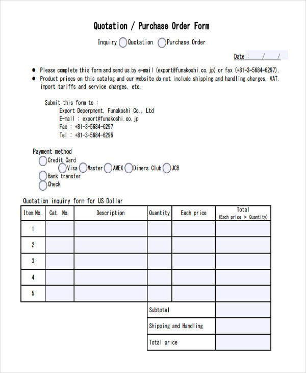 purchase order quotation