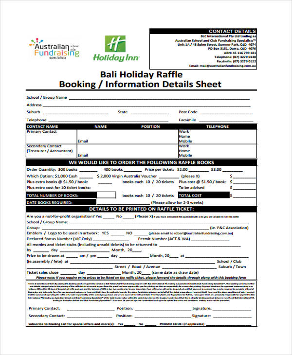 raffle booking sheet template