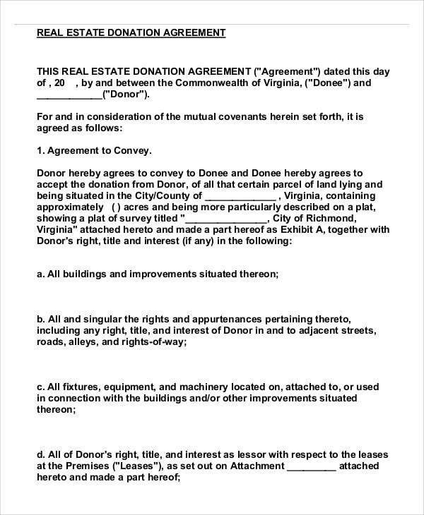 Donation Agreement Template 12  Free PDF Word Format Download