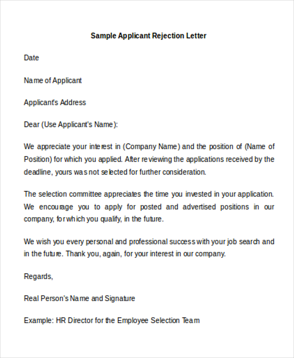 23+ Rejection Letter Templates - Word, Google Docs, Apple Pages