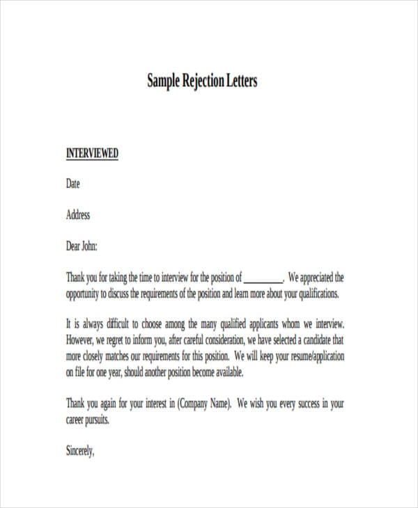 rejection letter in pdf