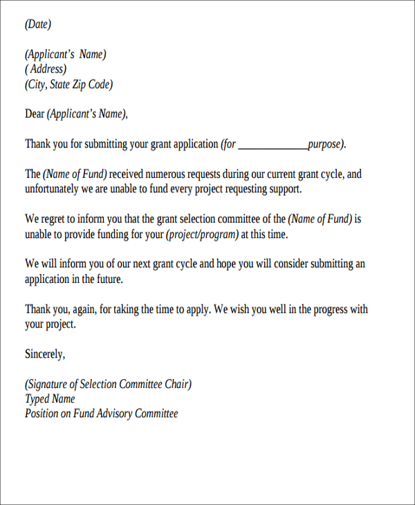 template letter application unsuccessful letter Pertamini.co   applicants