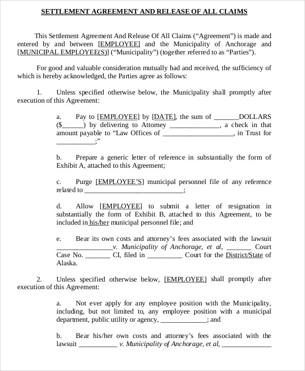 Release Of Claims Agreement Template