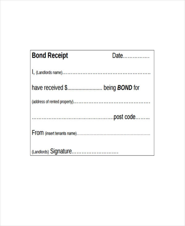 Bond Receipt Template Australia