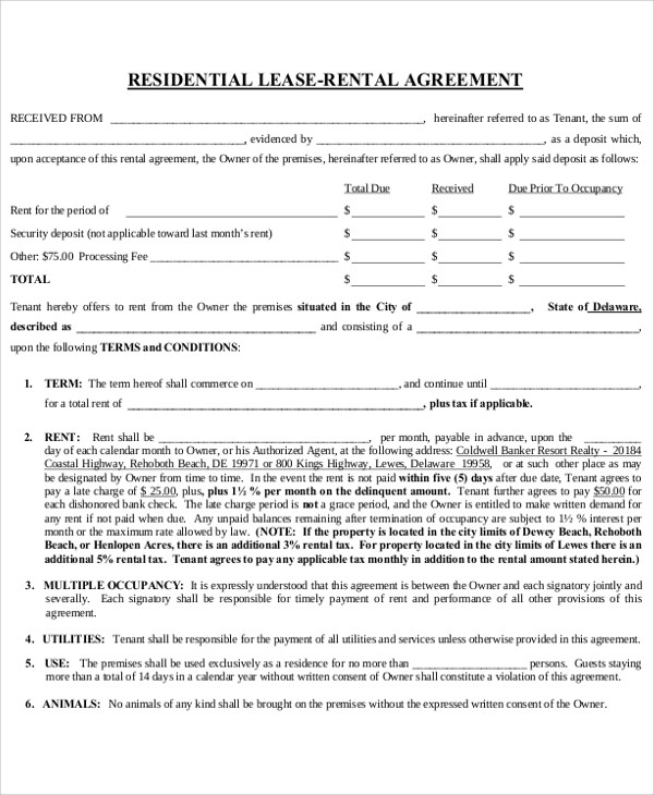 12 rental agreement templates free sample example