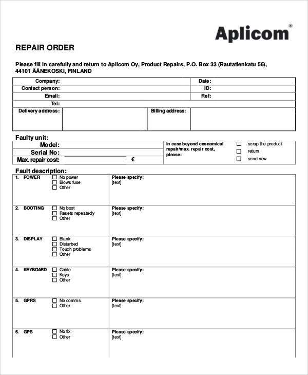 repair order for product