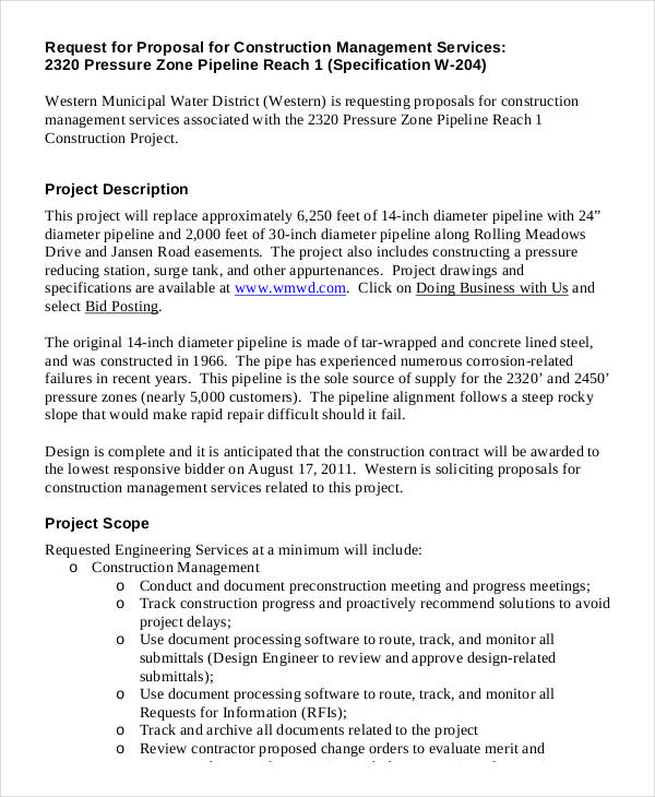 request for proposal construction management service