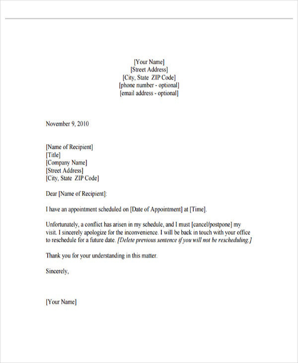 10+ Reschedule Appointment Letter Templates Free Samples, Examples