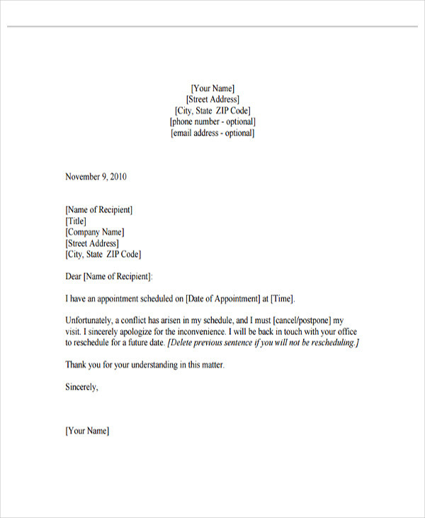 10+ Reschedule Appointment Letter Templates - Free Samples, Examples ...