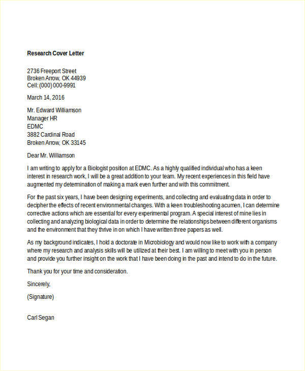 8+ Biology Cover Letters - Free Word, PDF Format Download