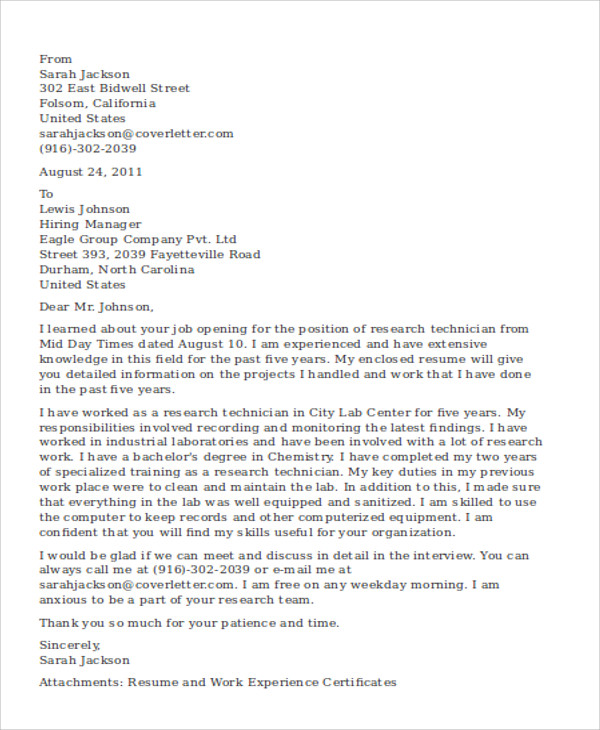 research lab cover letter example